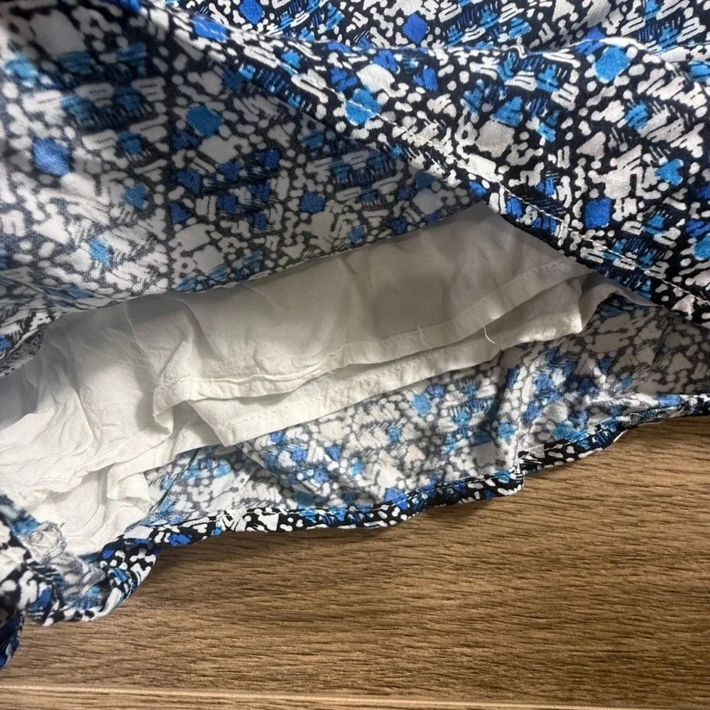 Blue Rain Francescas Blue White Geometric Mosaic Paperbag Waist Tie Shorts M